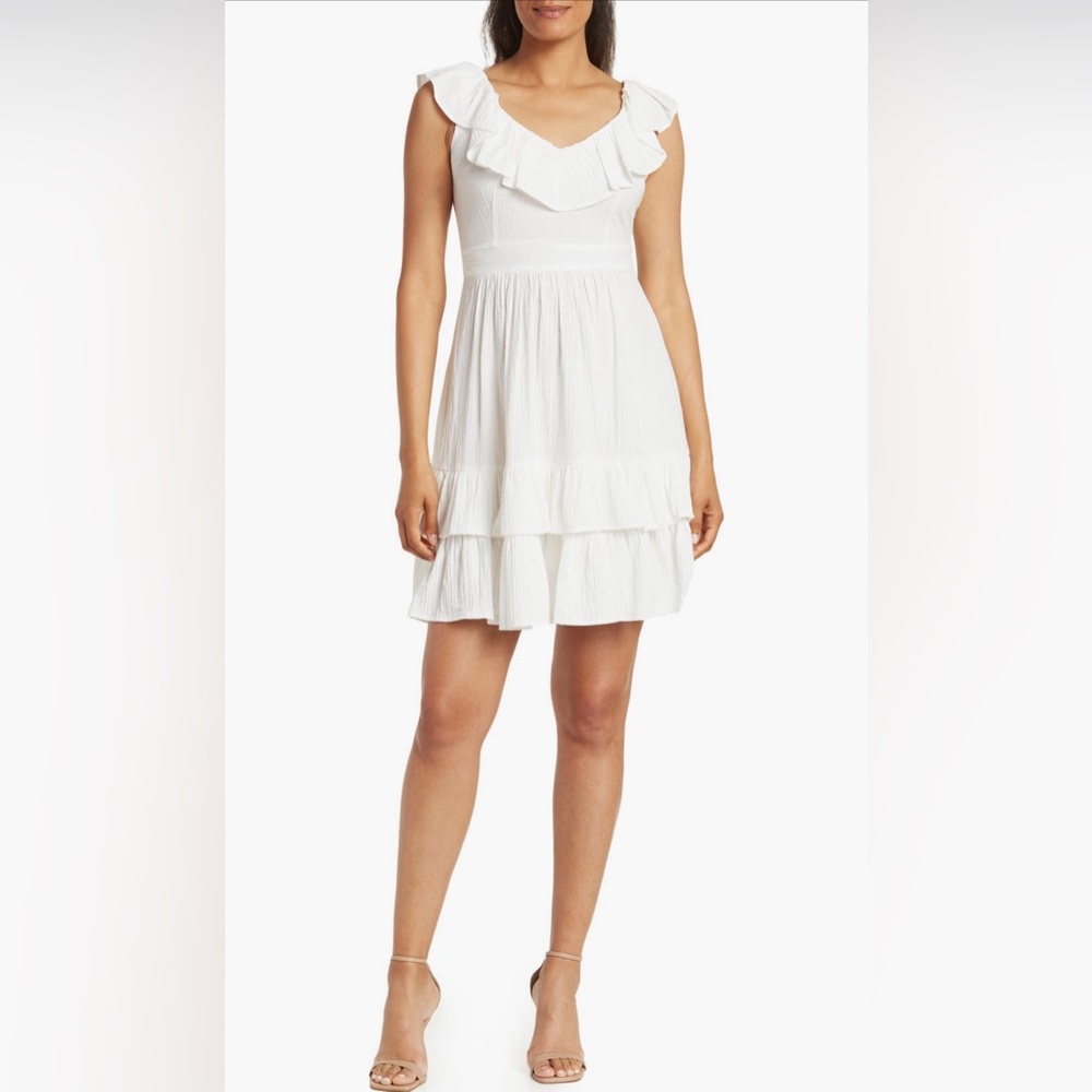 Calvin Klein gauze, V-neck ruffle short dress